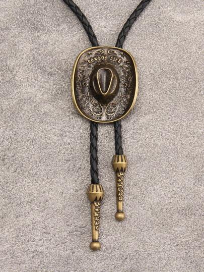 1pc Vintage Hollow Five-Pointed Star & Turquoise Pendant Necklace, Braided Leather Cord, Unisex Fashion Accessory Gift