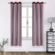Bộ 2 tấm rèm cửa màu đỏ rượu vang có hình ngôi sao cắt, rèm cửa màu trơn cản sáng phù hợp cho phòng ngủ, rèm cửa ren hai lớp trang trí cho phòng bé gái, rèm cửa phòng khách, đồ trang trí Giáng sinh - Màu Đỏ Sâu - Xem 28