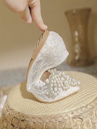 Zapatos planos suaves para mujer con puntera puntiaguda, estilo hada, con perlas y malla de encaje, zapatos de novia adecuados para uso diario