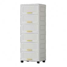 15.75" Side Wide 6-Layers Flip Open Storage Box With Wheels, Movable Storage Cabinet, Kitchen Shelf, Movable Storage Island, Home Organization, Wardrobe Storage Box - 白色 - 查看 1