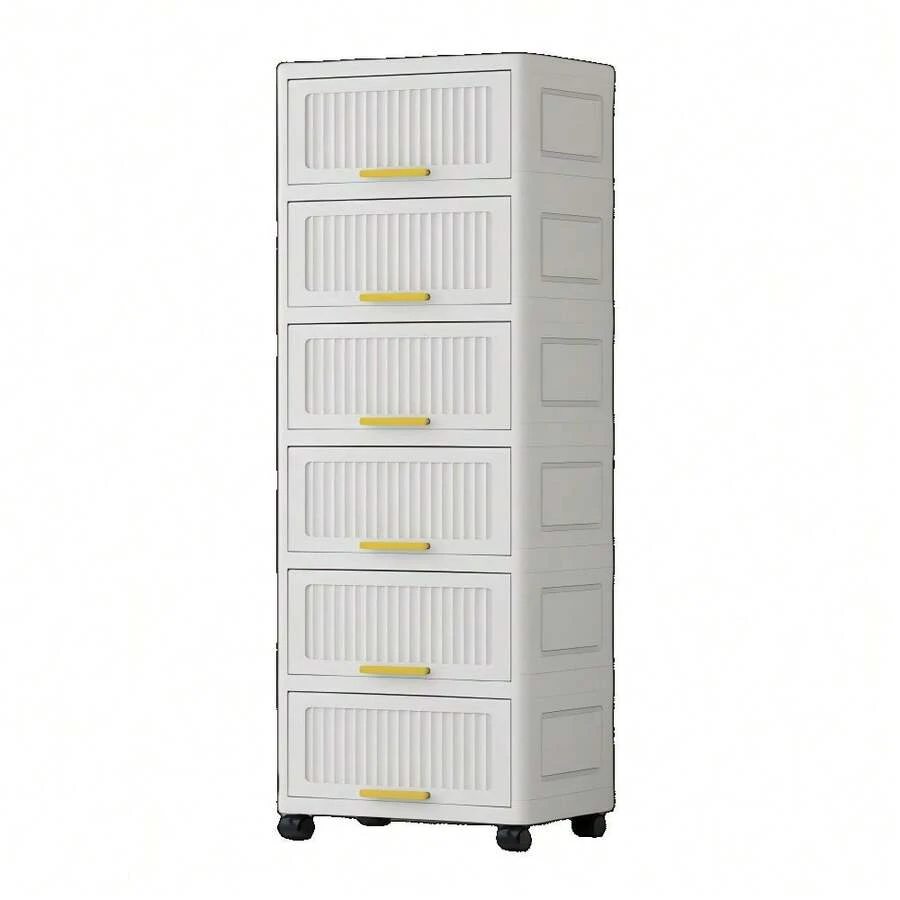 15.75" Side Wide 6-Layers Flip Open Storage Box With Wheels, Movable Storage Cabinet, Kitchen Shelf, Movable Storage Island, Home Organization, Wardrobe Storage Box - 白色 - 查看 1