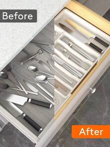 1 hộp đựng dao kéo có thể điều chỉnh được, hộp đựng ngăn kéo có thể thu vào, nhiều màu - Nhiều màu - Xem 3