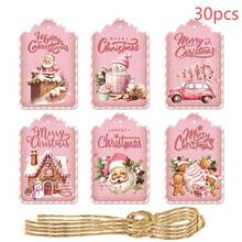Christmas Decoration 30pcs/Set Cute Santa Claus Snowman Pattern Christmas Gift Tags, Cartoon Gift Box Tags For Christmas Gift Packaging (Random Styles) - Yellow - View 9