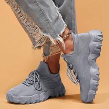 Women's Breathable Round Toe Slip-On Cushion Sneakers, Ladies' Casual Knitted Shoes - 灰色 - 查看 5