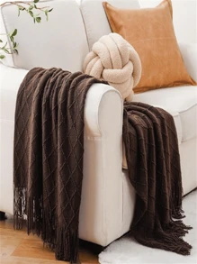 Knitted Blanket, Suitable For Sofa, Bohemian Bed Brown Color, Autumn Decorative Grey Brown Pillow, Suitable For Sofa For Thanksgiving And Christmas