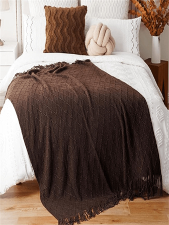 Knitted Blanket, Suitable For Sofa, Bohemian Bed Brown Color, Autumn Decorative Grey Brown Pillow, Suitable For Sofa For Thanksgiving And Christmas