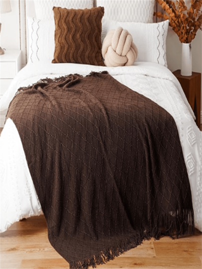 Knitted Blanket, Suitable For Sofa, Bohemian Bed Brown Color, Autumn Decorative Grey Brown Pillow, Suitable For Sofa For Thanksgiving And Christmas