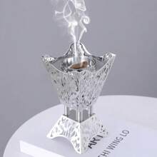 1 pieza Quemador de aceites esenciales de aleación de zinc con patrón floral y fuente artística, decoración del hogar, regalo de inauguración de casa - Plateado - Ver 1