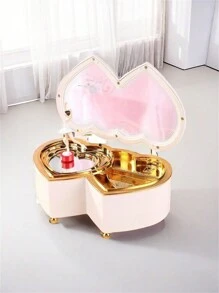 1pc Fashion Heart Shaped Music Box, Double Heart Design Home Decor, Contains Rotating Ballerina Dancer, Hand Crank Acrylic Musical Figurine, Romantic Metal Clockwork, Home Decor Accessory, Romantic Gift For Couples, Birthday, Valentine's Day, Party Valentine's Day Birthday Gifts Graduation