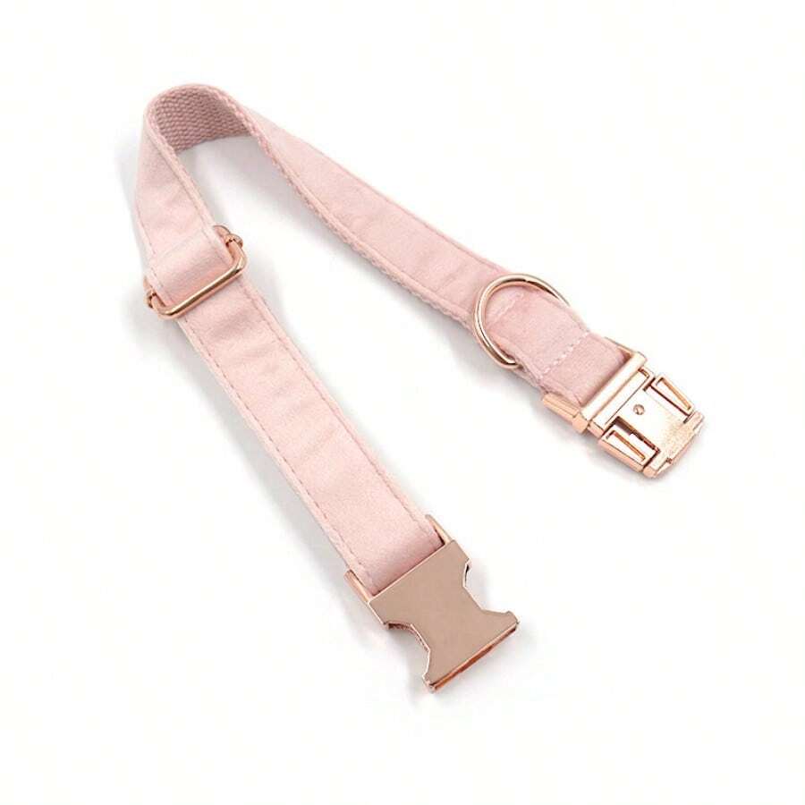 Rose Gold Button Design, 2024 New Velvet Pet Collar, Zinc Alloy