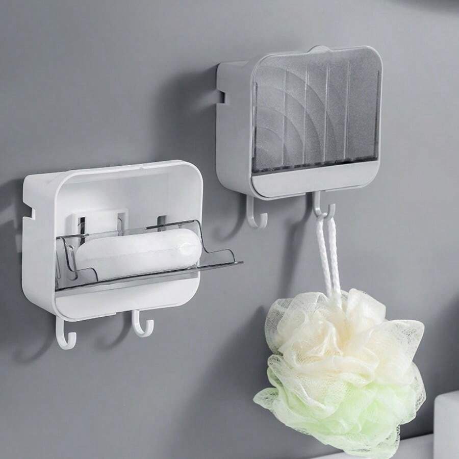 1pc Vertical Soap Dish With Cover, WallMounted Soap Holder, Bathroom