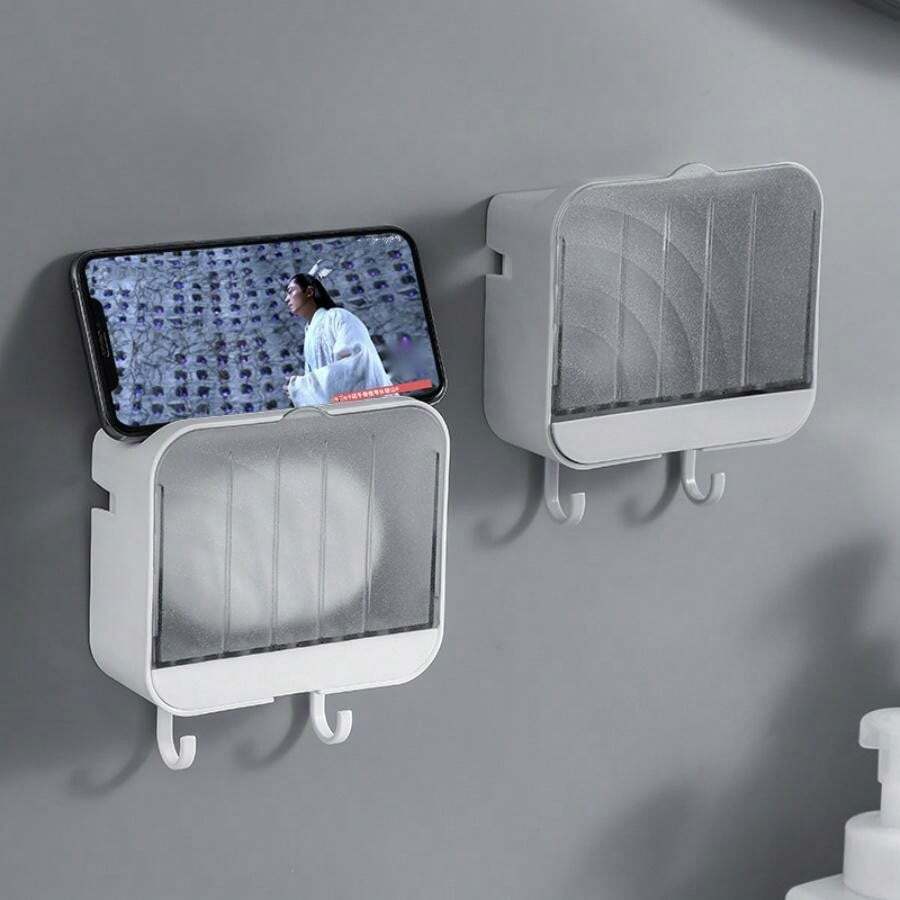 1pc Vertical Soap Dish With Cover, WallMounted Soap Holder, Bathroom