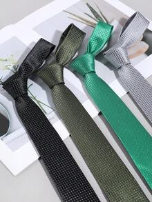 1pc Men's Casual Solid Plaid Striped Pattern 960 Needle Necktie, Simple Style Suitable For Business, School, Daily Wear - A - View 1