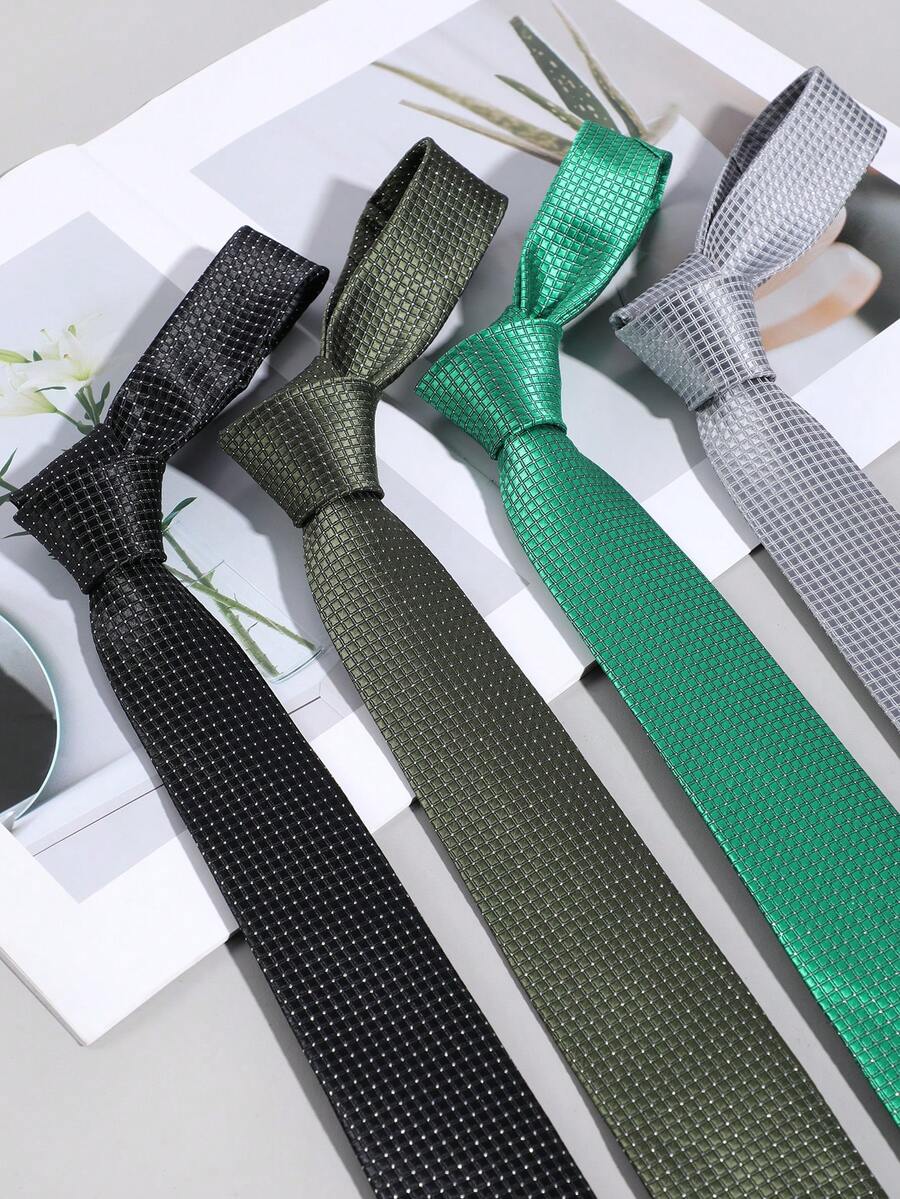 1pc Men's Casual Solid Plaid Striped Pattern 960 Needle Necktie, Simple Style Suitable For Business, School, Daily Wear - A - View 1