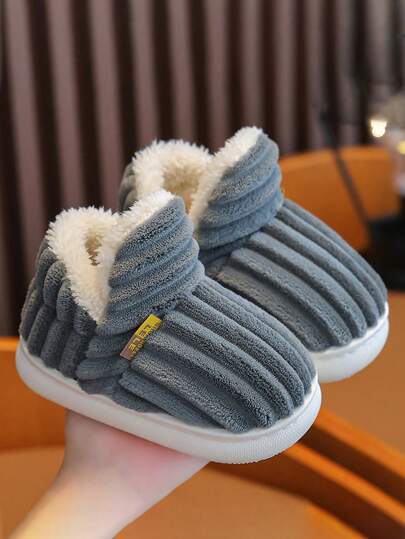1 para dziecięcych, antypoślizgowych, pluszowych kapci domowych, zimowych, dziewczęcych, wsuwanych, ciepłych, zamkniętych kapci w paski, prezent urodzinowy dla dzieci na Boże Narodzenie