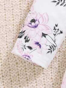 Baby Girl Floral Print Smock Shirt And Solid Color Pants, Autumn/Winter - Purple - View 4