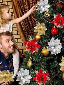 5 bông hoa Giáng sinh nhân tạo lấp lánh trang trí cây thông Noel vui vẻ đồ trang trí năm mới vui vẻ hoa giả Giáng sinh, Halloween, trang trí Halloween - Nhiều màu - Xem 1