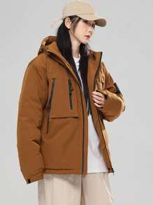 1 件女式秋冬季加厚夹克，连帽防风防水加厚登山外套休闲户外运动夹克