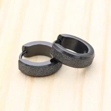 Pair Of Matte Black Hoop Earrings In Stainless Steel For Men And Women 4mm Korean Plated - màu đen - Xem 6
