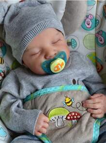 Lifelike 17"/43cm Reborn Baby Doll, Full Silicone Vinyl Girl/Boy Body Handmade Art Doll, Like A Real Baby, 3D Painted Skin, Visible Veins Vinyl Limbs, Realistic Hand Painted Hair,Anatomically Accurate - Perfect Collectible Art Doll Christmas Gift/Birthday Gift/Thanksgiving Gift - Grey - View 1