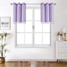 Rèm cửa che nắng đục lỗ hình ngôi sao 2 tấm, màu trơn có ren, rèm trang trí hai lớp bằng vải voan cho phòng ngủ, phòng khách của bé gái - Màu tím - Màu tím - Xem 24