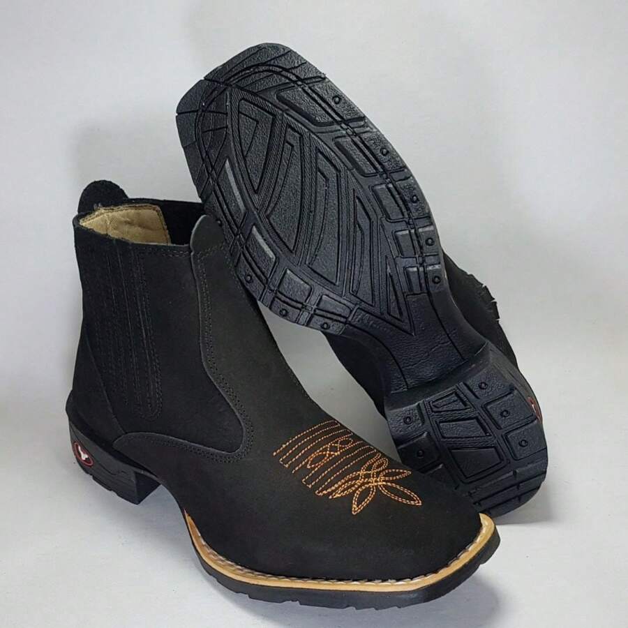 Men's Texan Boot Country Boot Genuine Nubuck Leather Mid-Calf Square Toe Brown Black Or Yellow - Negro - Ver 1