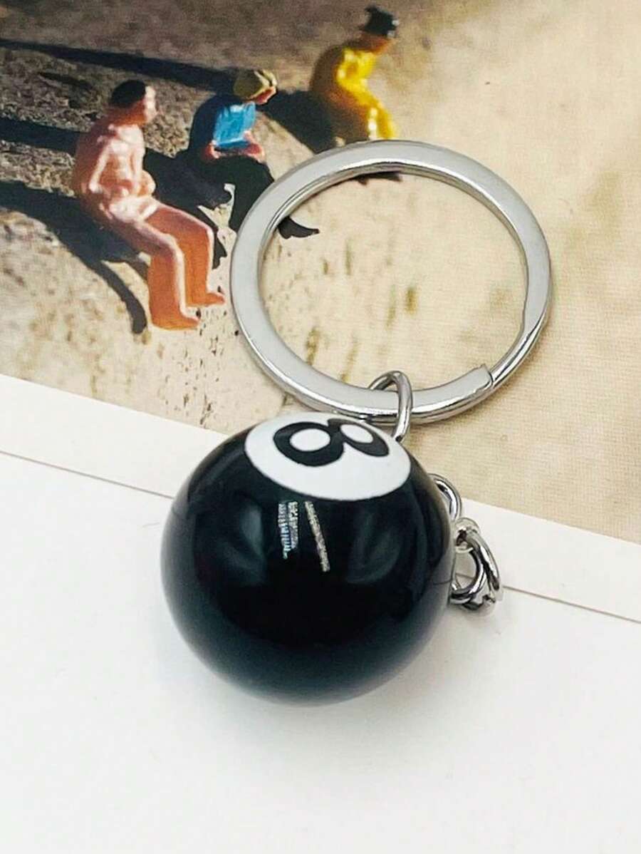 1 件复古台球钥匙扣黑色 8 球台球创意吊坠装饰休闲小礼物送给女士生日礼物送给男士冬季 - 黑色 - 查看 1