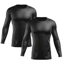 Kit 2 Men's Thermal Shirts Sun Protection UV 50+ Second Skin T-Shirt Cold Heat Long Sleeve - 黑色 - 查看 1