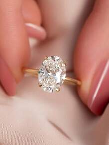 1 chiếc nhẫn oval thanh lịch, bạc sterling S925 dành cho nữ, nhẫn đính ước, nhẫn vĩnh cửu, nhẫn kỷ niệm, quà tặng trang sức cao cấp - Vàng - Xem 2