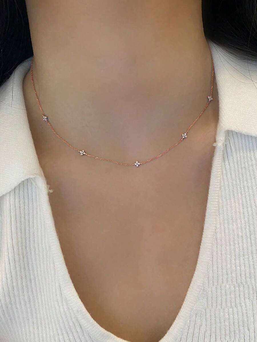 GAGAFEEL 1 chiếc vòng cổ tối giản bằng bạc Sterling S925 đính hoa và đá Cubic Zirconia hình chòm sao, dây chuyền đeo qua xương quai xanh, quà tặng hàng ngày cho phụ nữ, ngày Valentine.