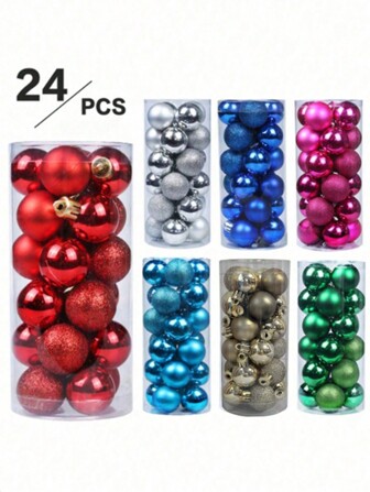 24pcs Shatterproof Christmas Tree Hanging Balls - Vibrant, Break-Resistant Ornaments For Holiday Wedding Party Decoration -Durable, Easy To Hang, Festive, Christmas Tree Ornament Decor, Theme Party Decor, Christmas Decor, Christmas Balls Home Decor Christmas Decorations Room Decor Winter Christmas Decorations Home Christmas Gifts Christmas Decor
