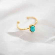 1 chiếc nhẫn thép titan khảm larimar xanh mạ vàng 18k, đồ trang trí tay đơn giản và thời trang - Vàng - Xem 6