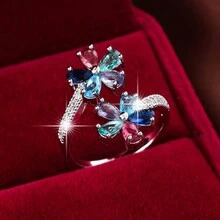 1 件花朵设计锆石镶嵌女士戒指 - 彩色 - 查看 3