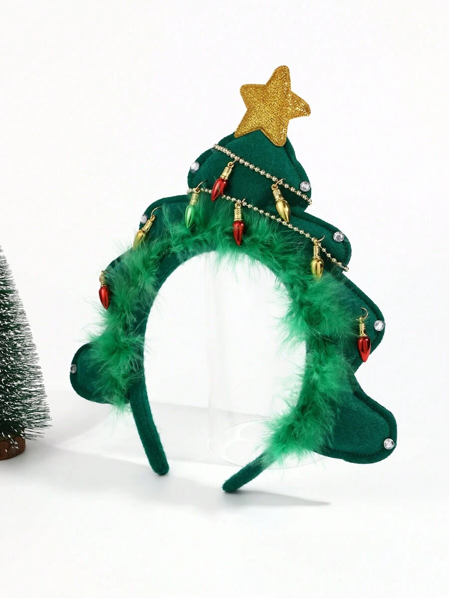 1 Băng đô cài tóc hình ngôi sao và cây thông Noel đính sequin cho trẻ em dùng để trang trí tiệc Giáng sinh - Nhiều màu - Xem 1