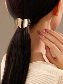 3pcs Fashionable Versatile Alloy Seamless Snag-Free Hair Ties, Gold Color Elastic Snag-Free Hair Ties Ponytail Holders, High Quality Hair Accessories, Gift For Women