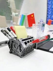 1pc Unique Engine Cylinder Desktop Organizer - Card Holder & Pen Rack, Perfect Gift For Auto Enthusiasts And Mechanics, Lightweight Resin Structure