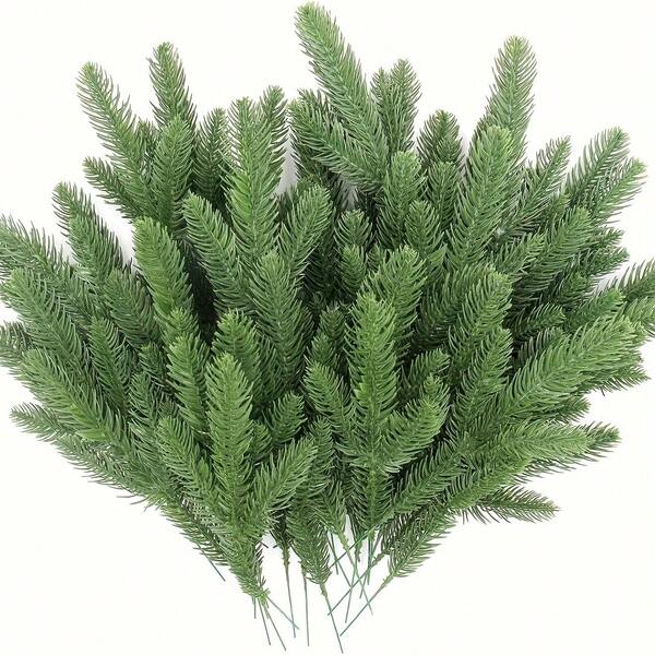 24pcs Lifelike Artificial Pine Branches, Realistic Evergreen Plants For Christmas, DIY Wreaths And Garlands, Home Garden Outdoor Decor,Christmas