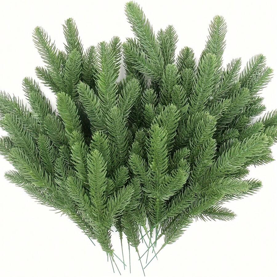 24 件栩栩如生的人造松树枝，逼真的圣诞常绿植物，DIY 花环和花环，家庭花园户外装饰，圣诞节 - 綠色 - 查看 1