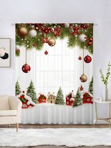 1pc Christmas Window Curtain, Printed With Christmas Tree And Bell Patterns, Suitable For Living Room, Bedroom, Kitchen, And All Season Decoration, Sheer Tulle, Rod Pocket Hanging, Translucent And Unlined, 3D Digital Printing Technique  Christmas Decor  Christmas Decorations Christmas Decoration Home Decor Room Decor - Multicolor - View 3