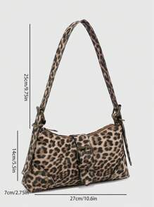 1 件女式复古千层安哥拉仿旧皮革豹纹摩托车包带铆钉和带扣装饰，单肩腋下包，公文包，适合工作、通勤、约会、派对 - 彩色 - 查看 6