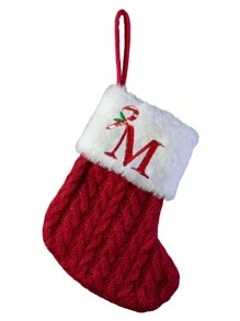 1 Stück Weihnachtsstrumpf, roter gestrickter Weihnachtsstrumpf, Mini-Monogramm-Weihnachtsstrumpf, 7 Zoll Initialen-Weihnachtsstrumpf, Mini-roter Weihnachtsstrumpf, bestickter Buchstabe A-Z Weihnachts-Strumpf, flauschiger Weihnachtsstrumpf Weihnachtsdekoration für Zuhause, Halloween, Halloweendekoration