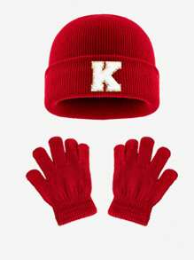 1pc Blue Children's Knitted Hat With Letters, Soft And Warm Fashion, Suitable For 1-3 Years Old Boys And Girls Autumn And Winter Daily Use.