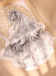 型号 1 件优质丝缎材料，优雅对比格子条纹印花图案，时尚优雅的女士头巾，柔软丝滑的头巾披肩头带 Abaya 配饰面纱服装 - 彩色 - 查看 17