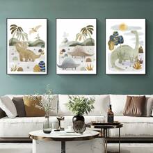 1PC Animal Dinosaur Brachiosaur Children's Bedroom Decoration Tyrannosaurus Rex Cartoon Animal Painting Mural Nordic Poster Decoration Canvas Oil Painting Living Room Home Room Decoration Frameless