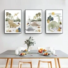 1PC Animal Dinosaur Brachiosaur Children's Bedroom Decoration Tyrannosaurus Rex Cartoon Animal Painting Mural Nordic Poster Decoration Canvas Oil Painting Living Room Home Room Decoration Frameless