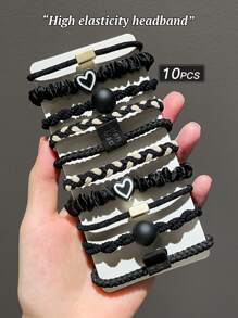 10个装黑色发圈，女士情人节礼物，发饰，马尾辫，发绳马尾发圈，发圈头饰 - 黑色 - 查看 2