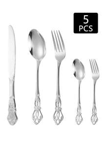 5/20/30pcs Gold Stainless Steel Vintage Cutlery Set, Suitable For Restaurant, Hotel, Wedding, Holiday Gift Christmas Gift - Silver - View 7