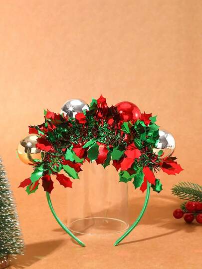 圣诞装饰 1 件节日圣诞头带，带红色和绿色球 - 可手洗涤纶，非常适合节日派对和礼物