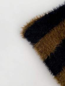 1pc New Fashionable Striped Bow Cat Ear Beanie Hat, Warm Winter Knitted Earflap Hat For Women