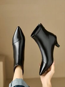 黑色尖头时尚短靴，细跟，性感优雅风格，秋冬，女靴 - 黑色 - 查看 1